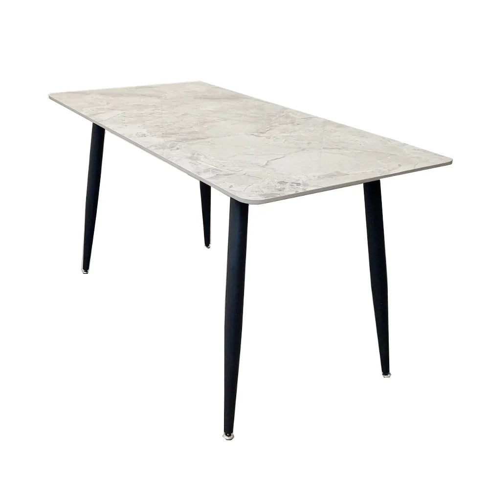 Carpi 140cm Black Dining Table with Sintered Ceramic Stone Top With Set of Alba Leather Dining Chair
