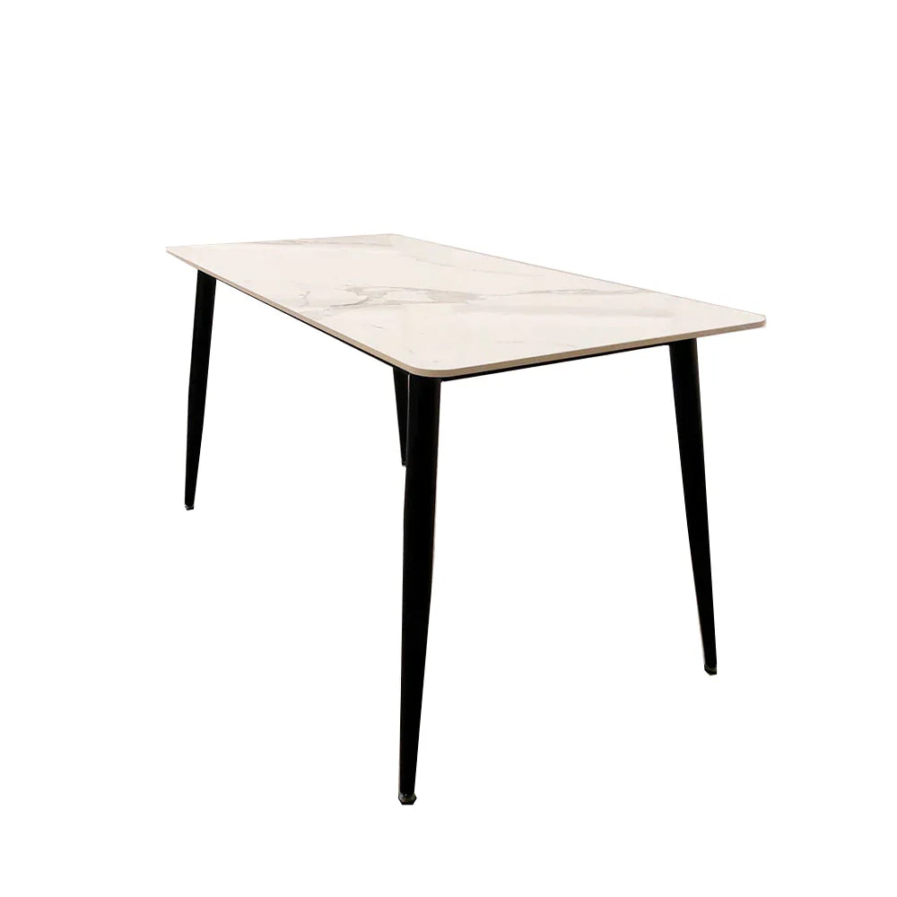 Carpi 140cm Black Dining Table with Sintered Ceramic Stone Top With Set of Alba Leather Dining Chair
