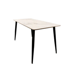 Carpi 140cm Black Dining Table with Sintered Ceramic Stone Top With Set of Alba Leather Dining Chair