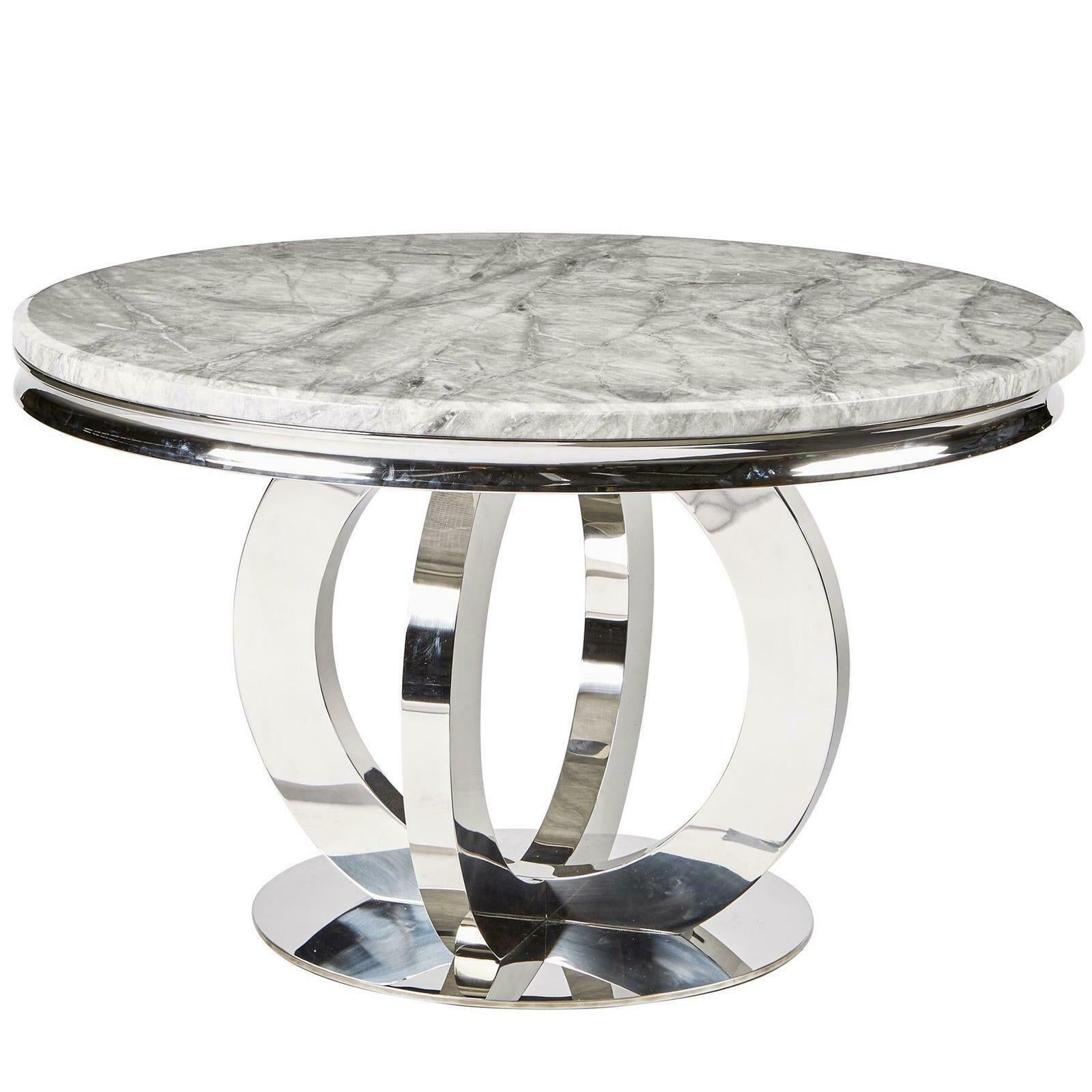 Chelsea 130cm Marble Round Dining Table + Blue Lion Knocker Chairs