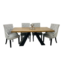 Axel 180cm Oka Wooden Top Dining Table With Set of Majestic Ring Knocker Dining Chairs