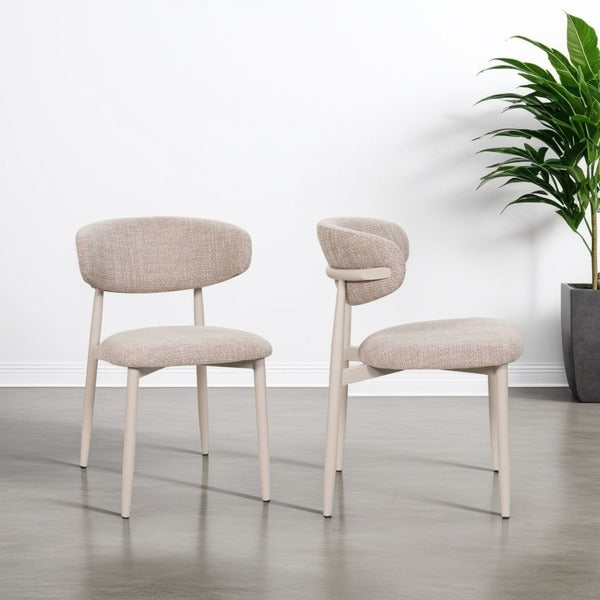 Amiri Modern Curved Boucle Dining Chair With Natural Wood Finish Legs
