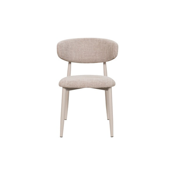 Amiri Modern Curved Boucle Dining Chair With Natural Wood Finish Legs