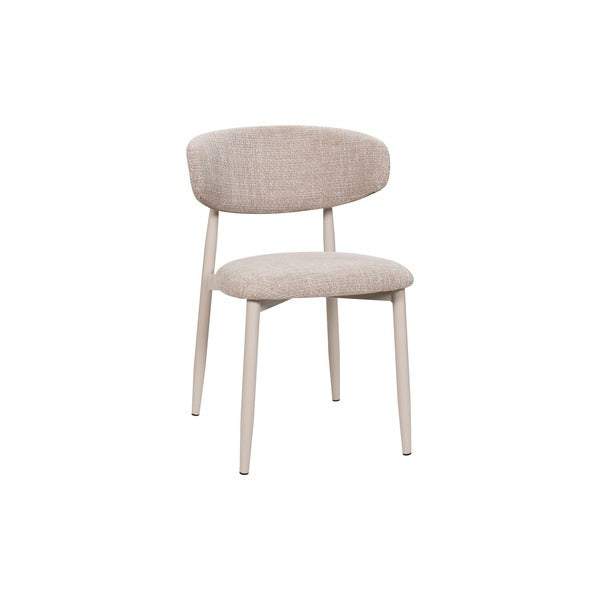 Amiri Modern Curved Boucle Dining Chair With Natural Wood Finish Legs