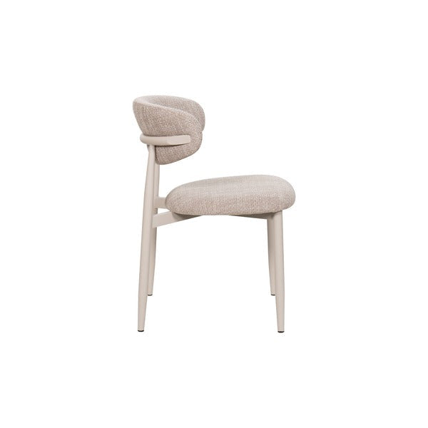 Amiri Modern Curved Boucle Dining Chair With Natural Wood Finish Legs