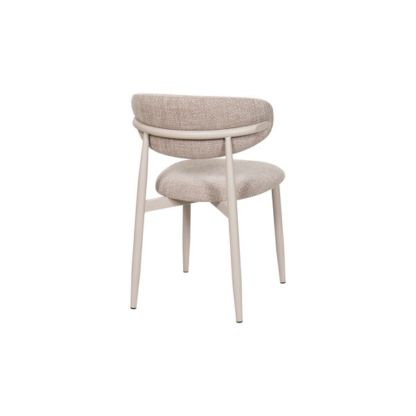 Amiri Modern Curved Boucle Dining Chair With Natural Wood Finish Legs