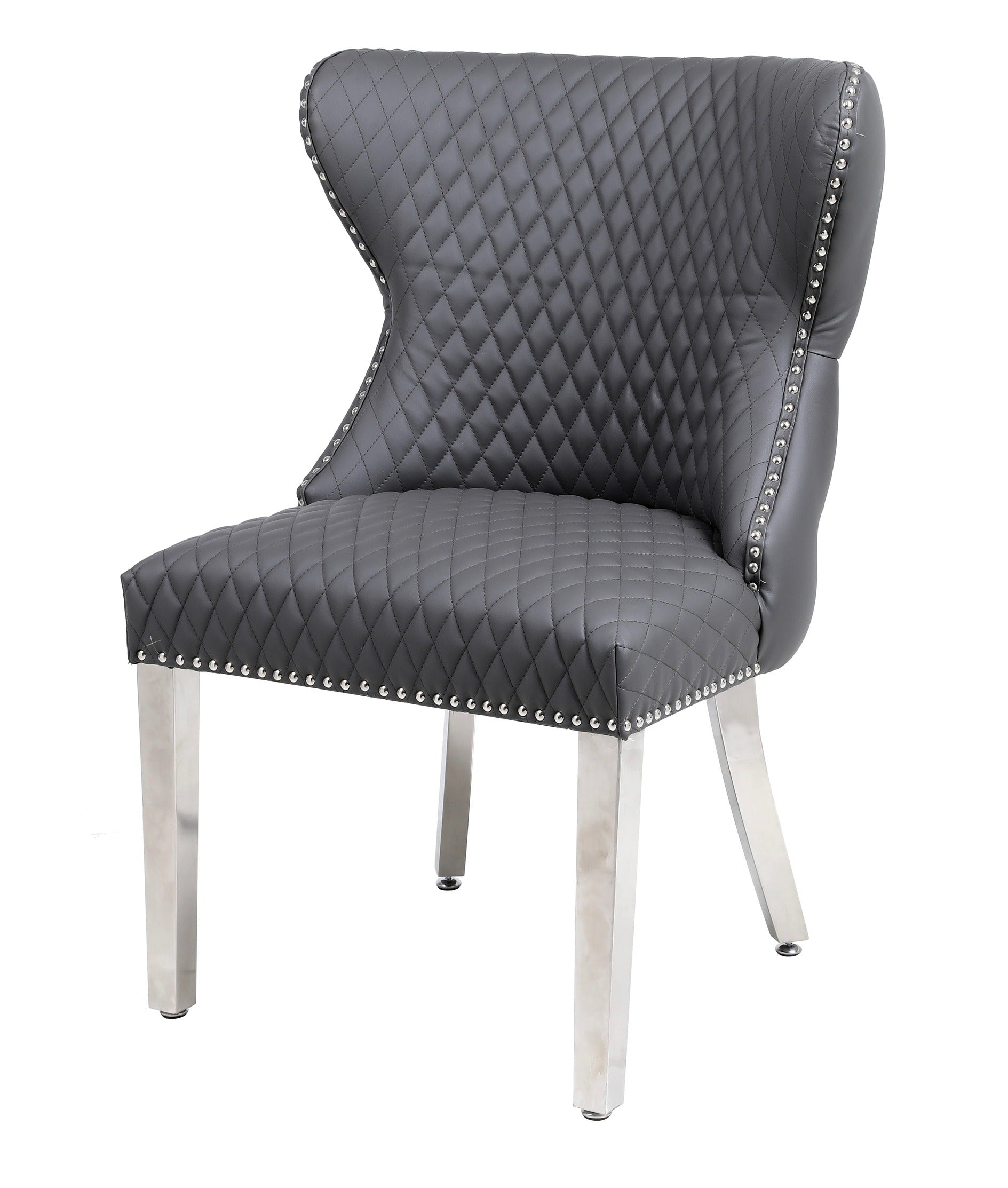 Arianna Grey Marble Dining Table with Valentino PU-Leather Dark Grey Dining Chairs