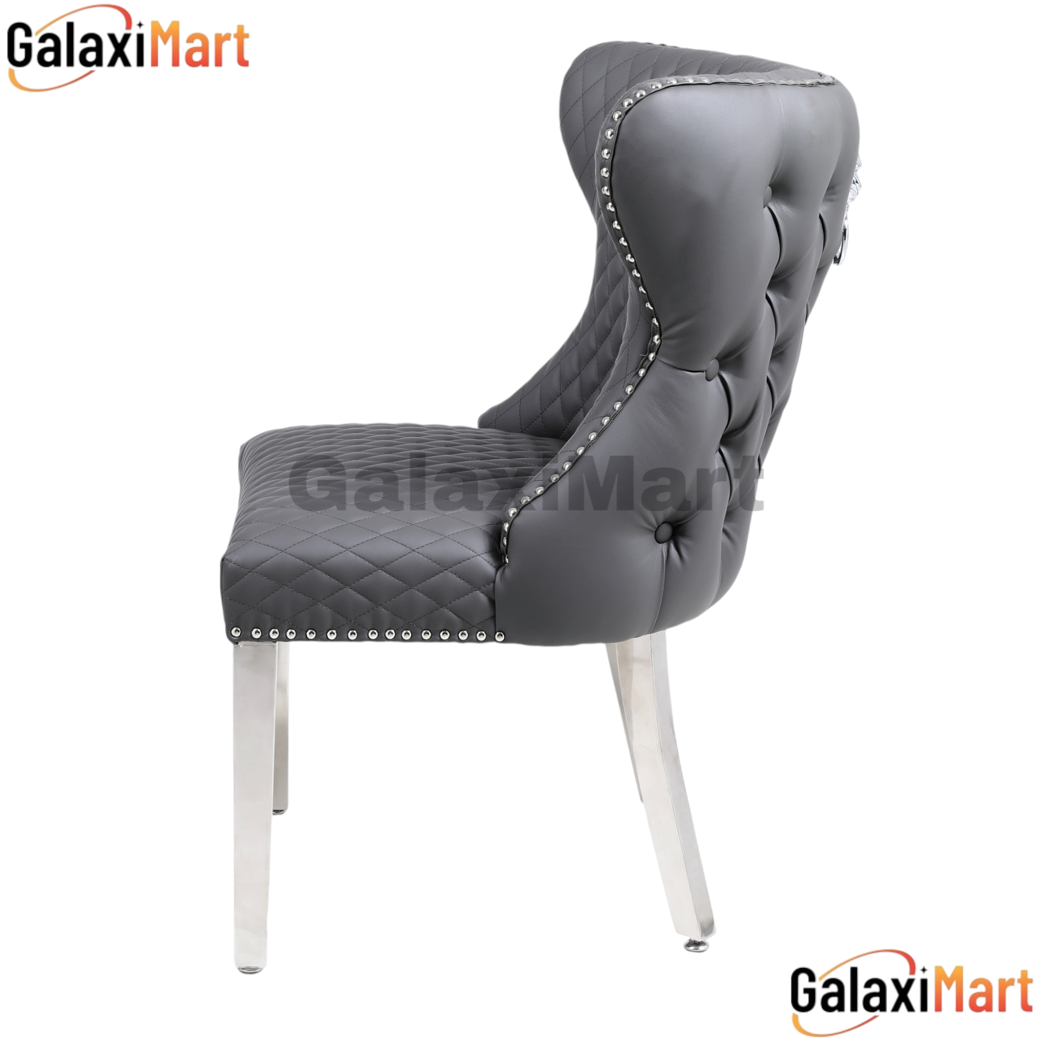 2 Valentino Lion Knocker PU Leather Luxury Dining Chairs, Tufted button