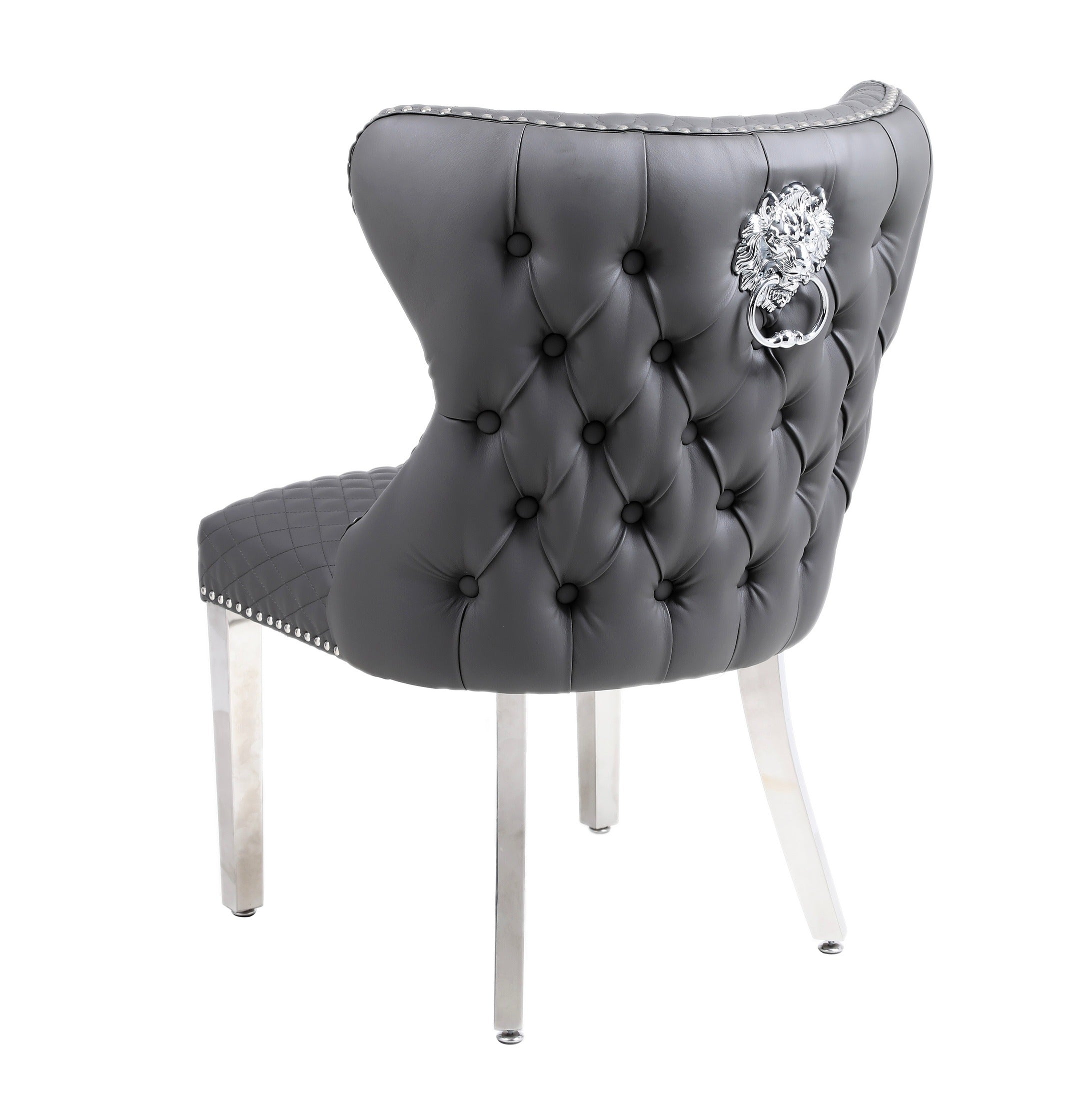 Ariel Grey Marble Dining Table with Valentino PU Leather Dark Grey Dining Chairs