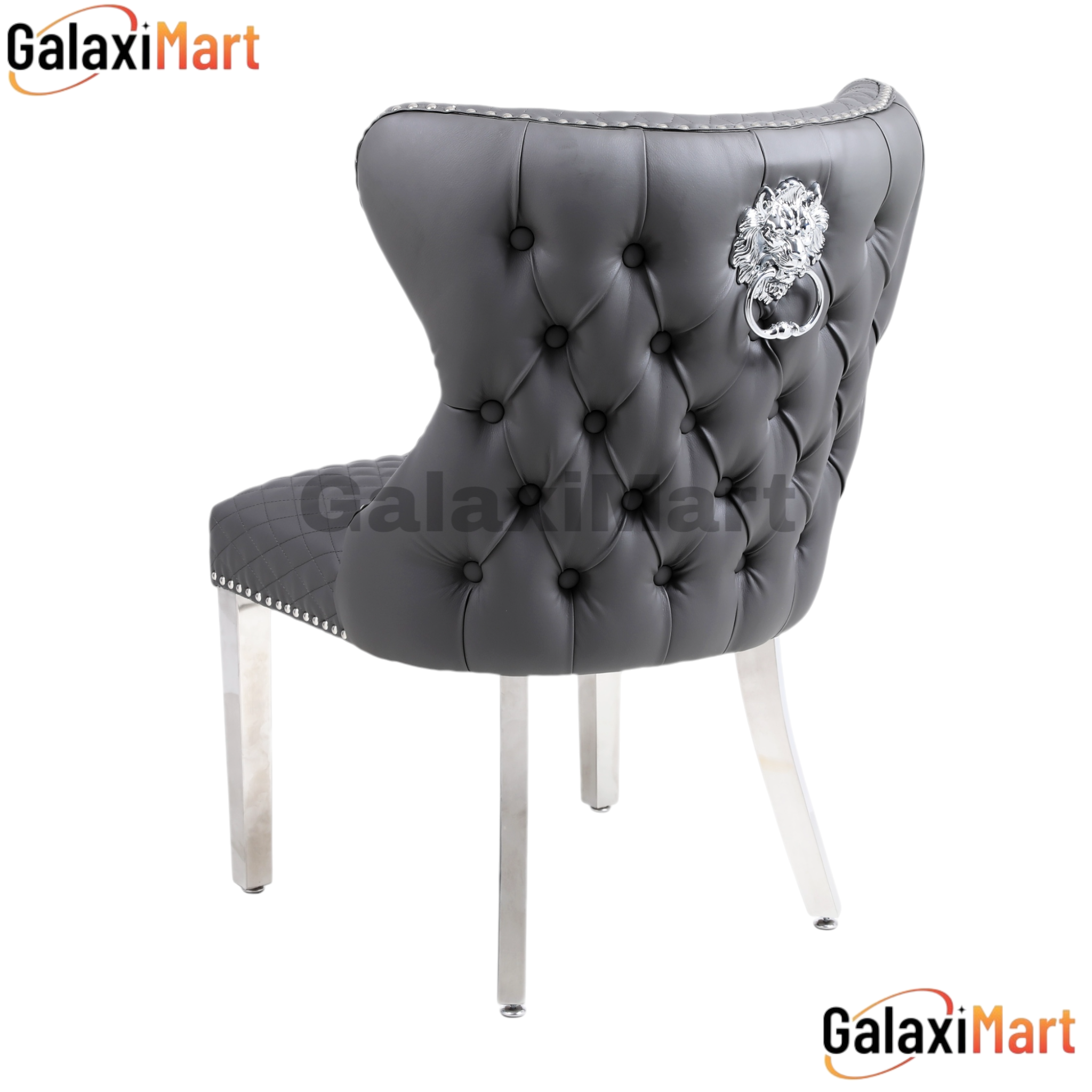2 Valentino Lion Knocker PU Leather Luxury Dining Chairs, Tufted button