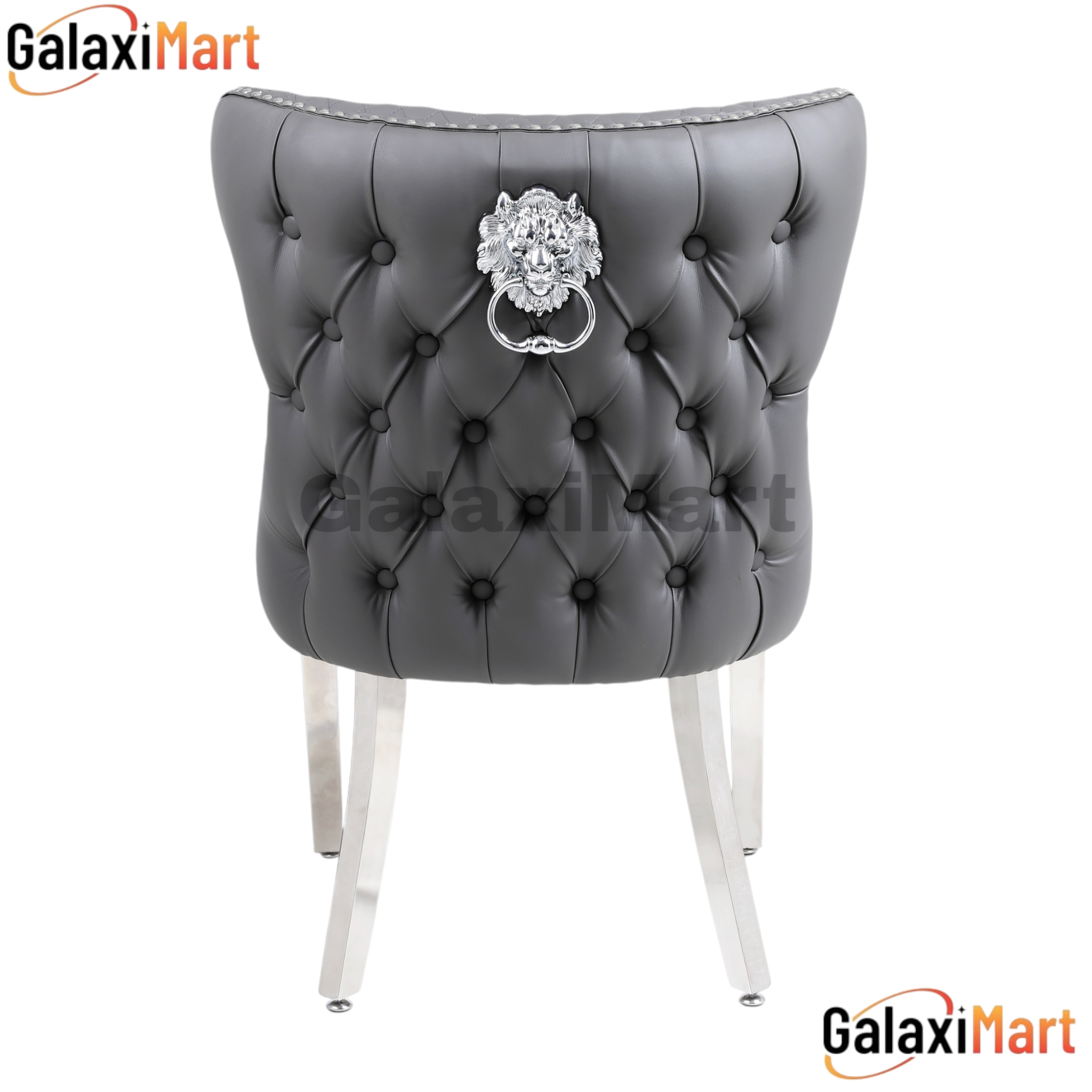 2 Valentino Lion Knocker PU Leather Luxury Dining Chairs, Tufted button