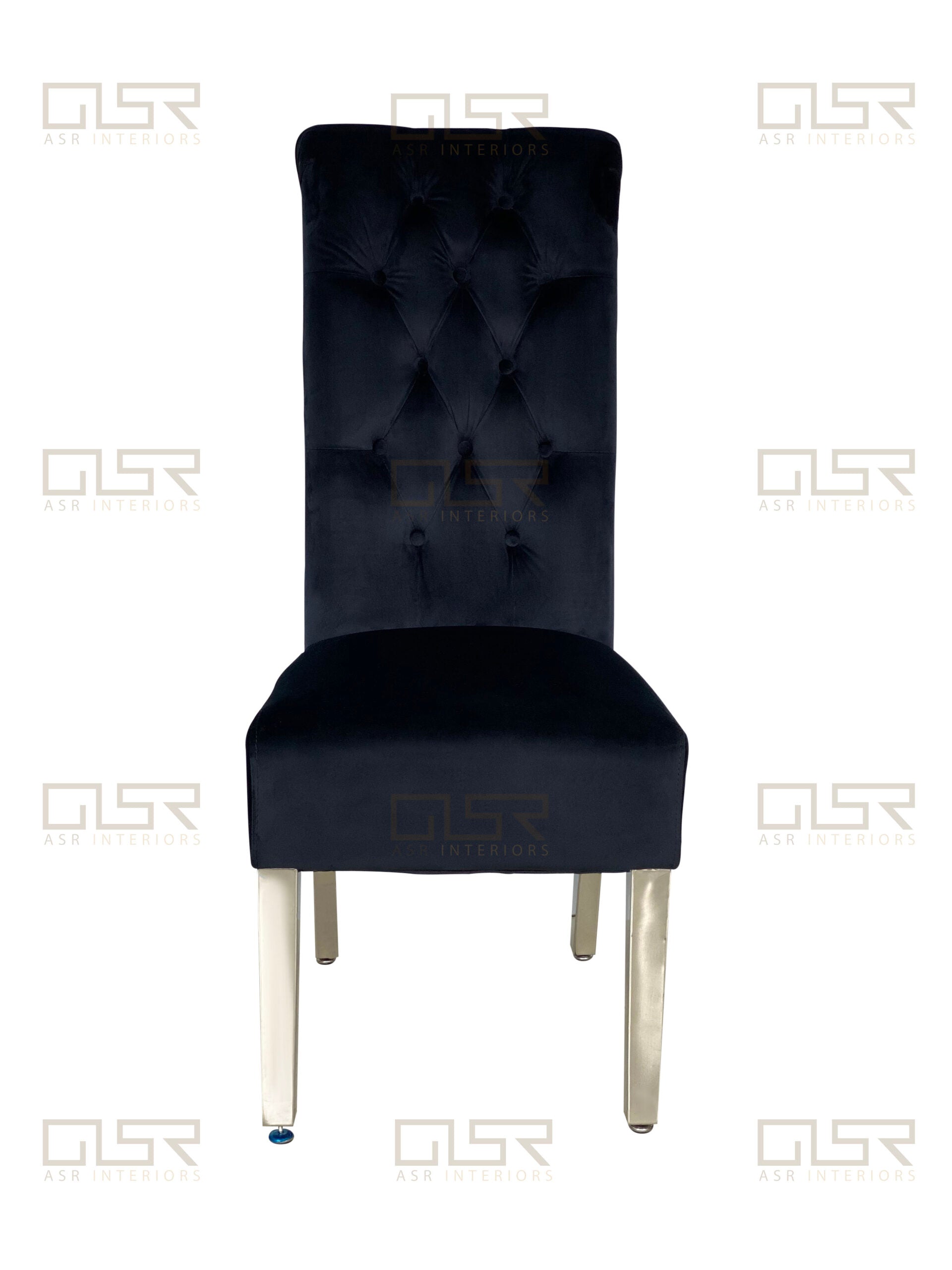 Arial 180cm Black Marble Dining Table with Lucy Black Lion Slim Knocker Plush Velvet Chairs