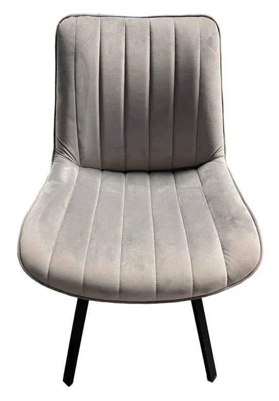 Bentley 90cm Gold & Grey Ceramic Marble Round Dining Table with Black Base and Grey Velvet Dining Chairs