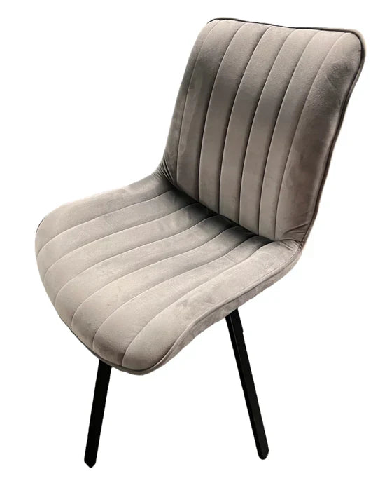 Bentley 90cm Gold & Grey Ceramic Marble Round Dining Table with Black Base and Grey Velvet Dining Chairs