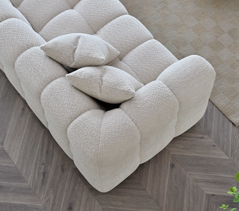 Aluxo Tribeca Sofa Range in Pearl Boucle Fabric