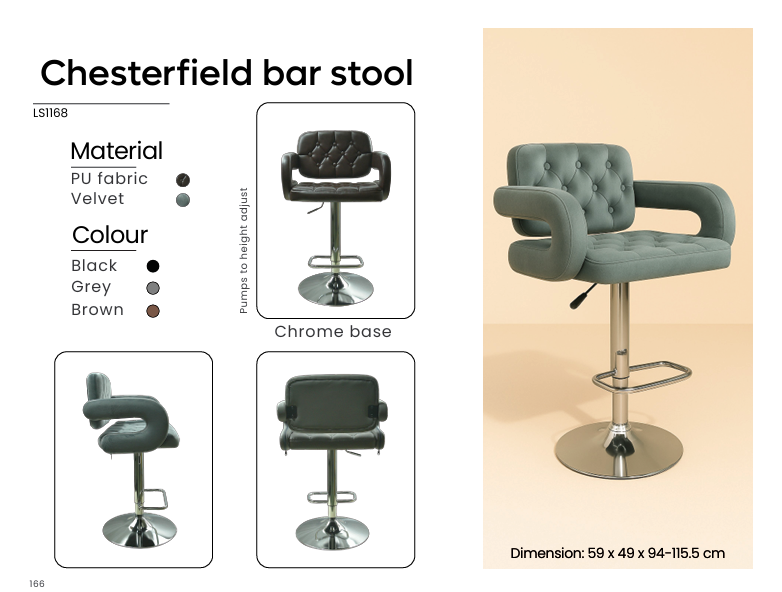 Chesterfield Luxury Bar Stool | Adjustable Swivel Kitchen Seating