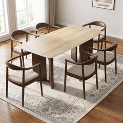 Almira 180cm Walnut & Travertine Dining Table with Fern Walnut & Oatmeal Boucle Chairs