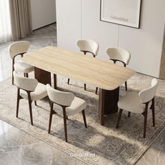 Almira 180cm Walnut & Travertine Dining Table with Luciano Walnut & Cream Chairs Luxury Dining Set