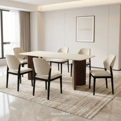 Almira 180cm Walnut & Travertine Dining Table with Mira Walnut & Cream Upholstered Chairs Modern Elegant Luxury Dining Set