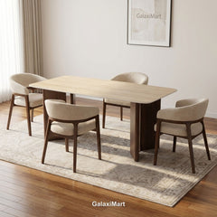 Almira 180cm Walnut & Travertine Dining Table with Zara Walnut & Taupe Upholstered Chairs Luxury Dining Set