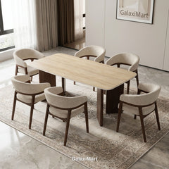 Almira 180cm Walnut & Travertine Dining Table with Zara Walnut & Taupe Upholstered Chairs Luxury Dining Set