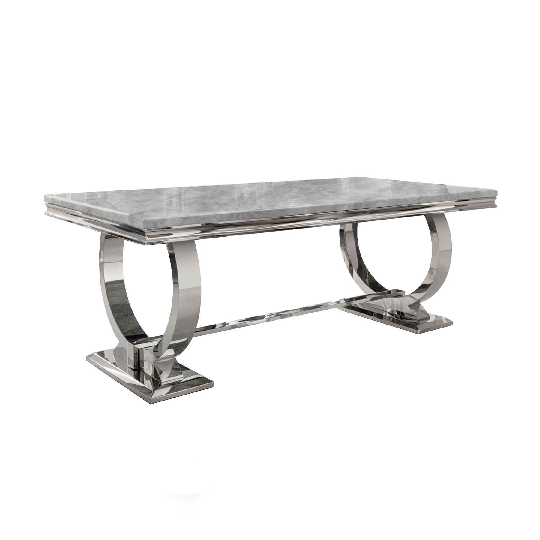Arianna 180cm Grey Marble Dining Table with Sofia Grey Lion Knocker Plush Velvet Dining Chairs
