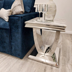 Ariel Marble & Chrome Lamp Table – Modern Side Table