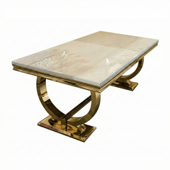 Arianna Dining Table Gold & Cream Marble in 3 Sizes & Colours – Table Only