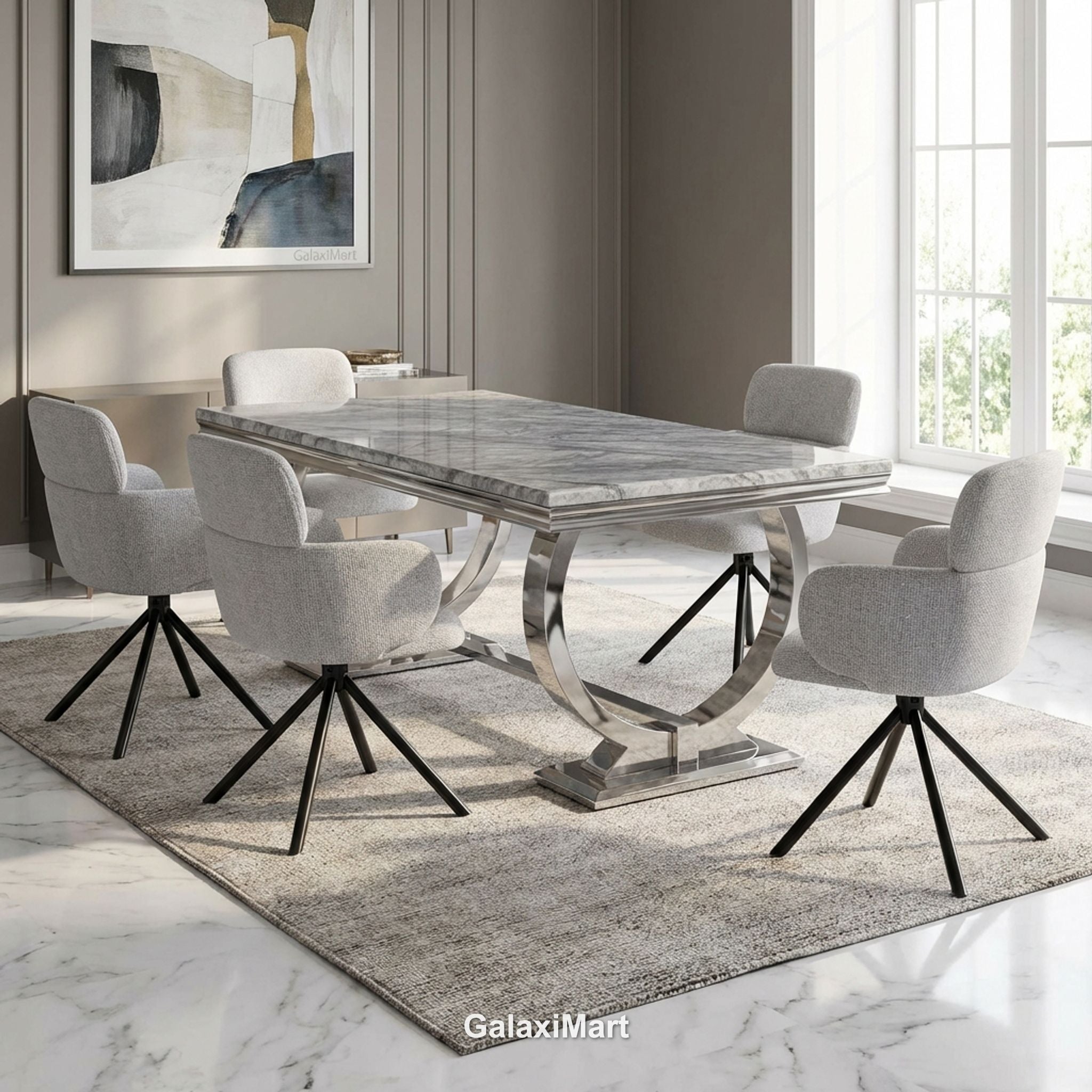 Arianna Grey Marble Dining Table 1.5m/1.8m/2m With Tuscany Dining Chairs