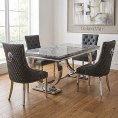 Arianna Grey Marble Dining Table with Majestic PU-Leather Dining Chairs