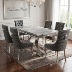 Arianna Grey Marble Dining Table with Majestic PU-Leather Dining Chairs