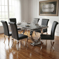 Arianna Grey Marble Dining Table with Nicole PU-Leather Dining Chairs