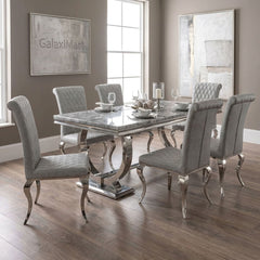 Arianna Grey Marble Dining Table with Nicole PU-Leather Dining Chairs