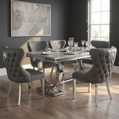 Arianna Grey Marble Dining Table with Valentino PU-Leather Dark Grey Dining Chairs