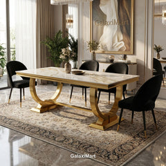 Arianna Gold Marble Dining Table 1.6m/1.8m/2m with Astra Velvet Chairs