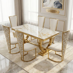 Arianna Cream Gold Marble Dining Table + Vienna Cream Gold Chairs