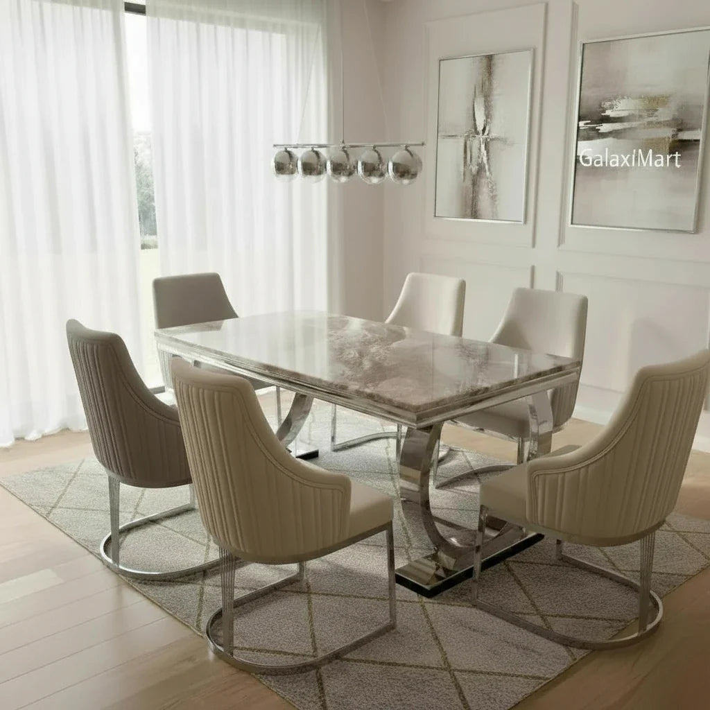 Arianna Marble Dining Table 150/180/200cm with Lasco Velvet Dining Chairs