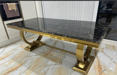 Ariana Black & Gold Marble Dining Set – Luxury Art Deco Table with Sculptural Gold Base (160cm or 180cm)