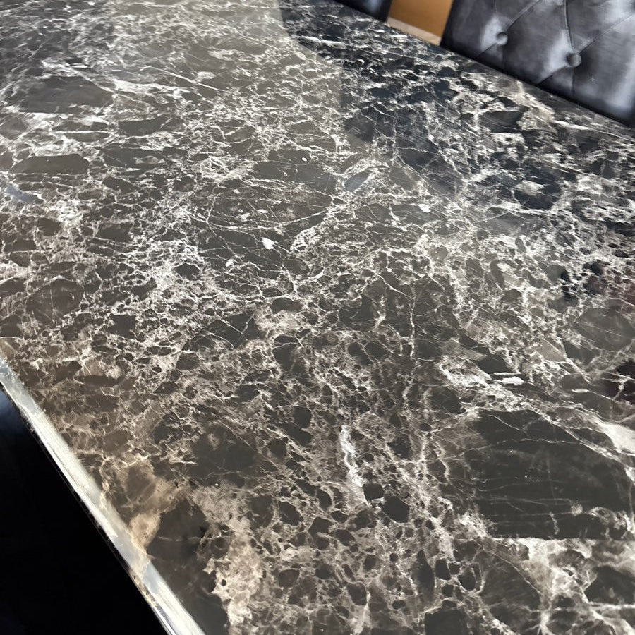 Arianna Grey Marble Dining Table | Modern Chrome Base | GalaxiMart
