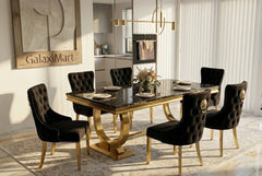 Ariana Black & Gold Marble Dining Set – Luxury Art Deco Table with Sculptural Gold Base (160cm or 180cm)