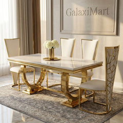 Arianna Cream & Gold Marble Dining Table With Vienna Chairs