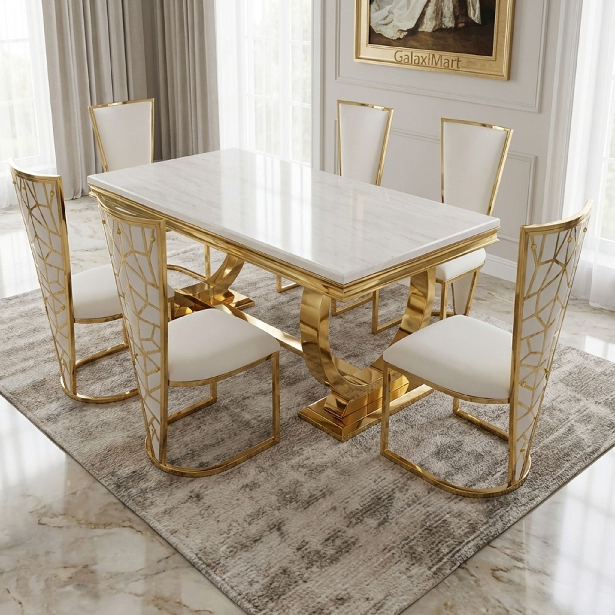 Arianna Cream & Gold Marble Dining Table With Vienna Chairs