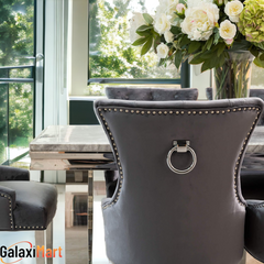 Arianna 150/180/200cm Grey Marble Dining Table with Darcy Ring Knocker Velvet Dining Chairs