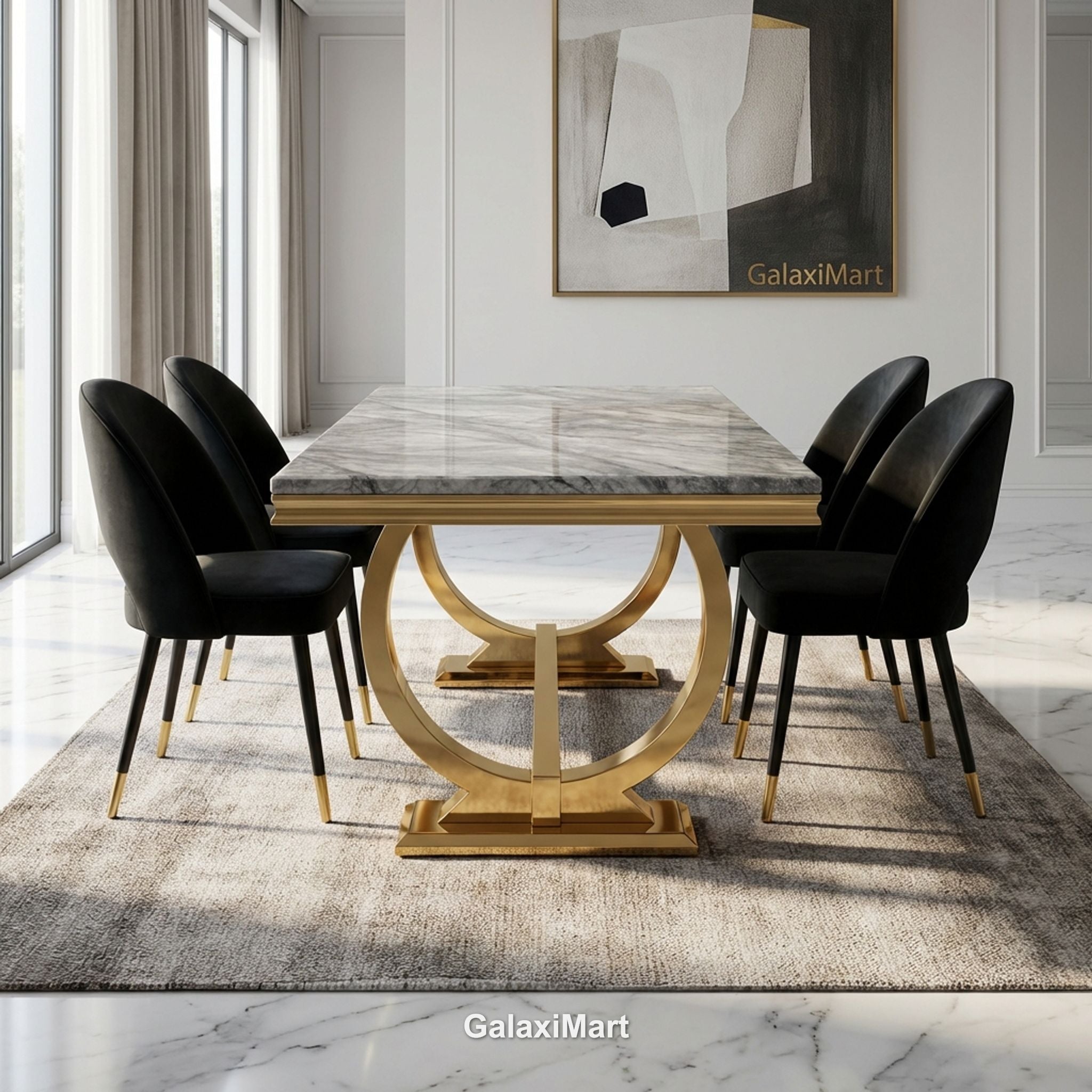 Arianna Gold Marble Dining Table 1.6m/1.8m/2m with Astra Velvet Chairs