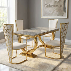 Arianna Grey Gold marble dining table & Vienna cream-gold Velvet chairs