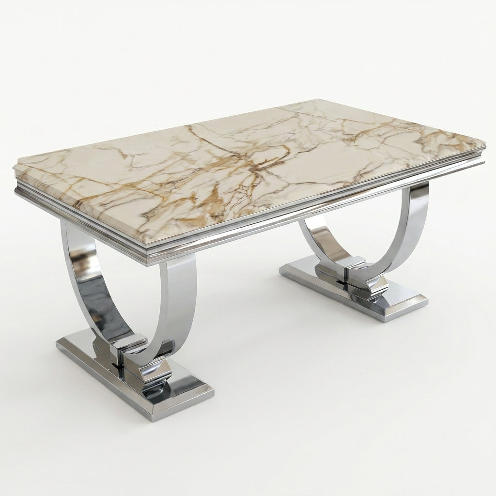 Arianna White & Gold Marble Chrome Coffee Table
