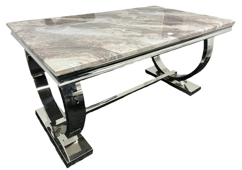 Arianna Grey Marble Dining Table with Valentino PU-Leather Dark Grey Dining Chairs