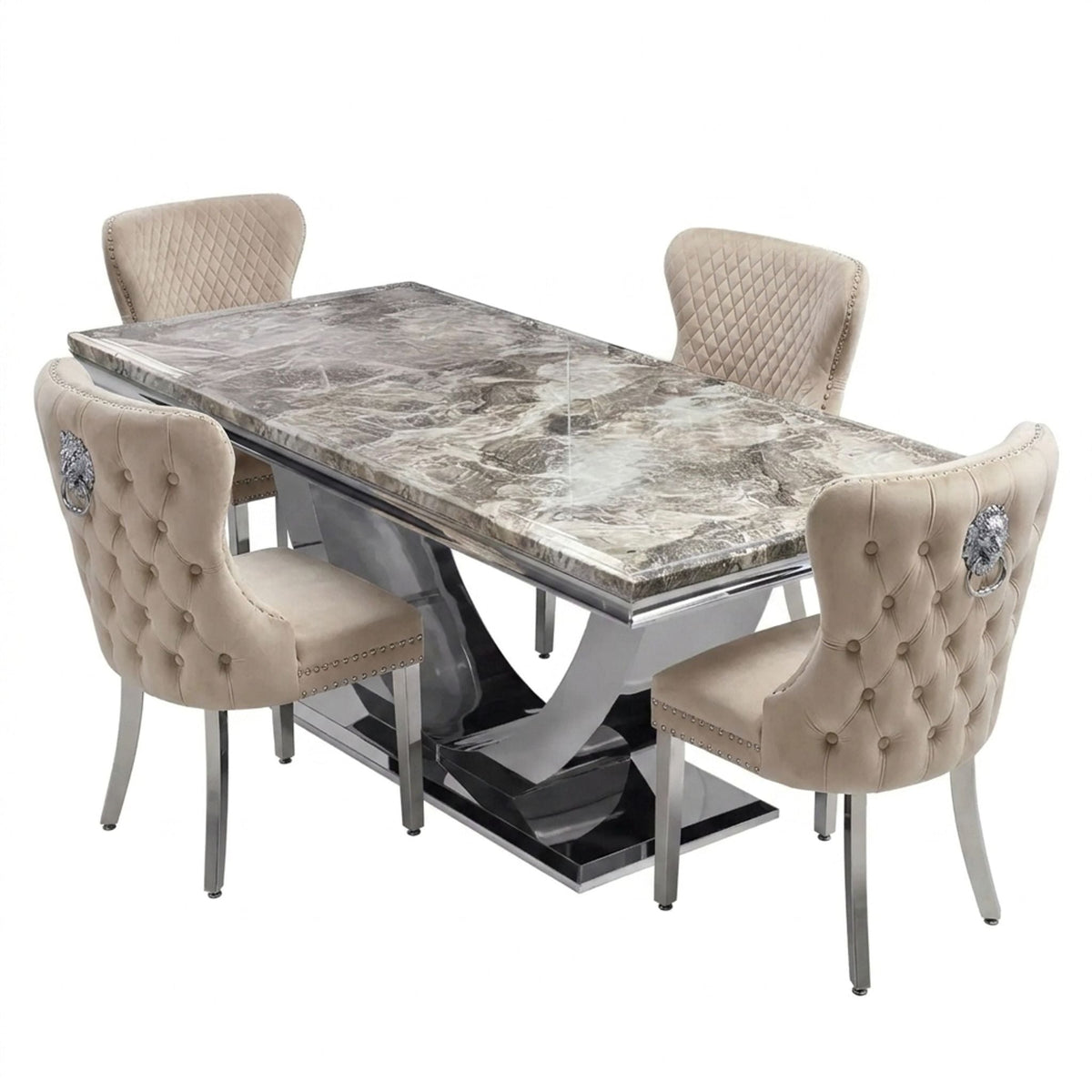 Ariel Beige 150cm Marble Dining Set — Valentino Mink Chairs