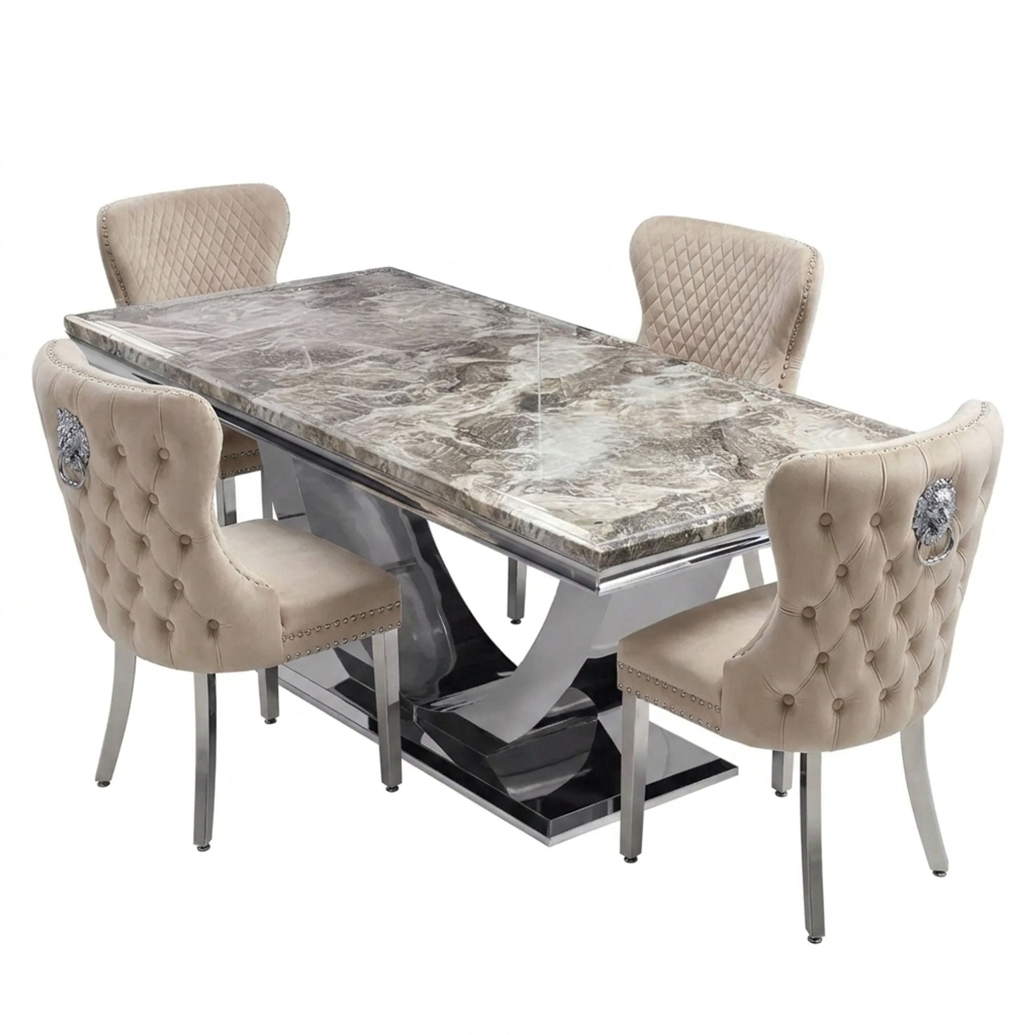 Ariel Beige 200cm Marble Dining Set — Valentino Mink Chairs