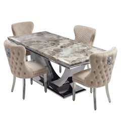 Ariel Beige 150cm Marble Dining Set — Valentino Mink Chairs